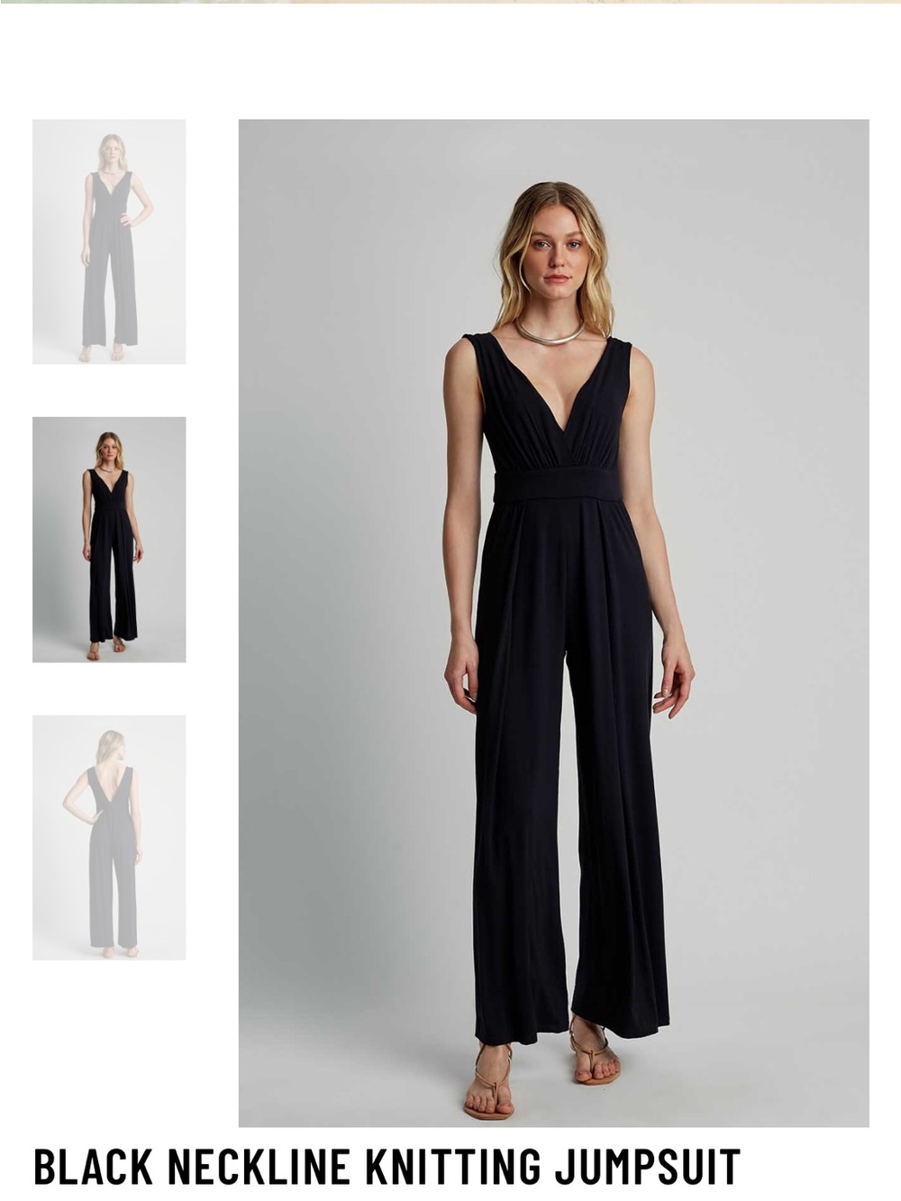 Black Wide-Leg Jumpsuit with Deep V Neck